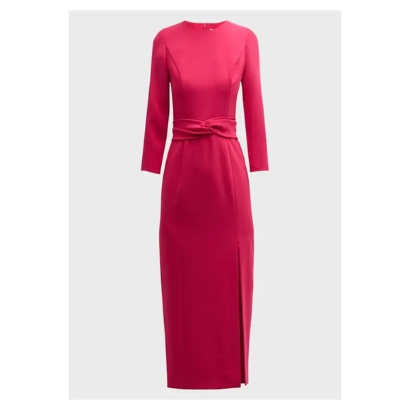 CAROLINA HERRERA Pink Crepe Midi Dress 4 Slit Cocktail Party Wedding Guest new - Picture 6 of 16